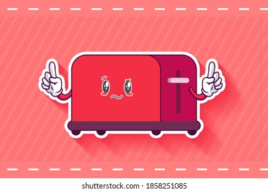 EN REALIDAD, ATENTIVO, CONFUSO, Emoción facial. Gesto de dos dedos delanteros. Caricatura De Tostadora Dibujando Ilustración De Mascota.