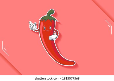 EN REALIDAD, ATENTIVO, CONFUSO, Emoción facial. Gesto de la pistola de dedo índice. Caricatura de personaje de chile que dibuja ilustraciones de mascota.