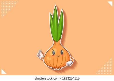 REALLY, ATTENTIVE, CONFUSED Face Emotion. Forefinger Hand Gesture. Onion, Garlic Vegetable Character Cartoon Drawing Mascot Illustration.