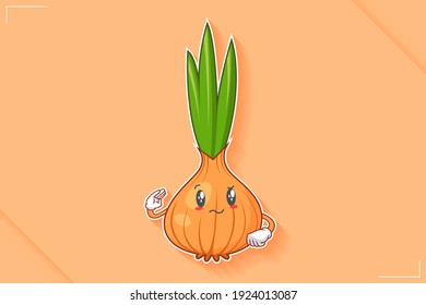 EN REALIDAD, ATENTIVO, CONFUSO, Emoción facial. Saludo, Respeto Gesto Mano. Cebolla, Caricatura De Caricatura Vegetable De Ajo Dibujando Ilustración De Mascota.