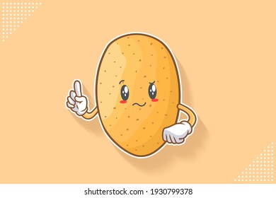 EN REALIDAD, ATENTIVO, CONFUSO, Emoción facial. ForeFinger Hand Gesture. Caricatura de personaje vegetal de la papa que dibuja ilustraciones de mascota.