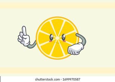 REALLY, ATTENTIVE, CONFUSED Face . Index Finger, Forefinger Gesture. Mascot Illustration Slice Lemon Fruit.