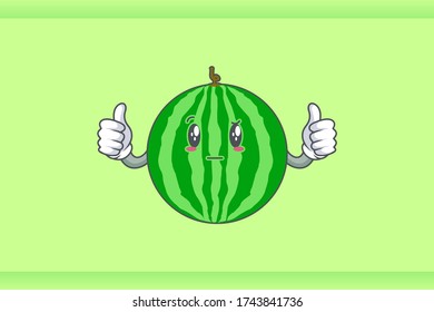 EN REALIDAD, ATENTIVO, Curios Enfrenta Emoción. Gesto De Doble Pulgar Hacia Arriba. Dibujo de dibujos de mascotas con dibujos animados con frutas de sandía.