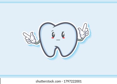 REALLY, ATTENTIVE, CURIOS Face Emotion. Double Forefinger Handgun Gesture. Tooth Cartoon Drawing Mascot Illustration.