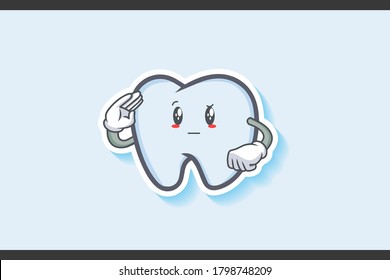 REALLY, ATTENTIVE, CURIOS Face Emotion. Salute, Respect Handgun Gesture. Tooth Cartoon Drawing Mascot Illustration.