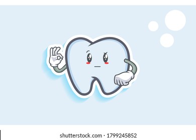 EN REALIDAD, ATENTIVO, CURIOS SE ENFRENTA A LA Emoción. Buen Gesto De Mano. Ilustración de la mascota de dibujos animados dental.