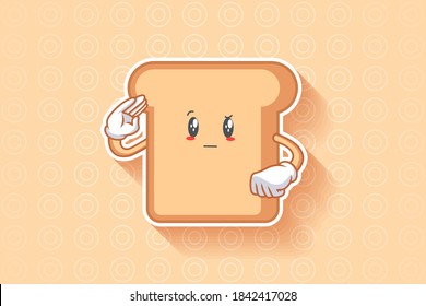 REALLY, ATTENTIVE, CURIOS Face Emotion. Salute, Respect Hand Gesture. Bread Food Cartoon Drawing Mascot Illustration.