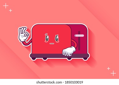 REALLY, ATTENTIVE, CURIOS Face Emotion. Nice Finger Hand Gesture. Toaster Cartoon Drawing Mascot Illustration.