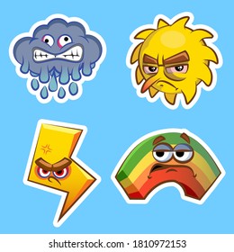 Really bad weather stickers, angry lightning, stupid cloud, disgusting sun, haughty rainbow