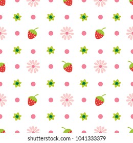 Really cute cartoon fruit and flowers seamless pattern vector illustration
