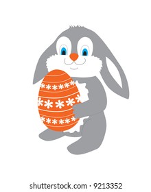 Really cute Easter bunny holding Easter egg. Vector illustration.