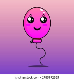 Really Cute Pink Balloon Vector Character Illustration Smile