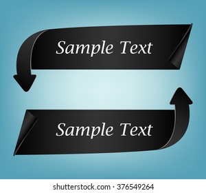 Really detailed curved arrows banner black paper tape, isolated blue background. vector