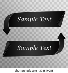 Really detailed curved arrows banner black paper tape, isolated transparent background. vector