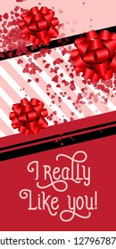 I really like you lettering with ribbon bows. Saint Valentines Day poster. Handwritten text, calligraphy. For leaflets, brochures, invitations, posters or banners.