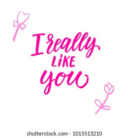 I really like you! Modern calligraphy phrase and romantic hand drawn doodle.
