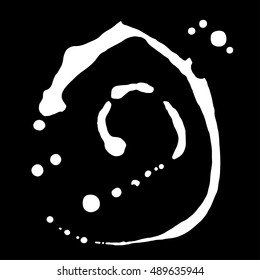 Really milk stain - spiral. White silhouette isolated on black background. Vector. Eps 10