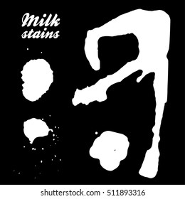 Really milk stains - set of silhouettes. Isolated on black background. Vector. Eps 10