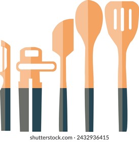In the realm of vector art, kitchen utensils take on a sleek and modern form. Lines curve elegantly to define the contours of a chef's knife, while geometric shapes compose the structure of measuring 