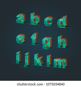 Realsitic glass and wood font set, vector illustration