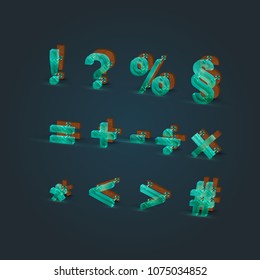 Realsitic glass and wood font set, vector illustration