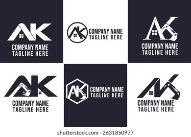 Logotipo do conjunto de realstate, Design de ilustração da letra AK, Logotipo Bundle