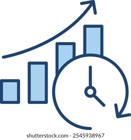 Real-Time Analysis Icon – Clock and Data Graph Combined. Black Vector outline style
