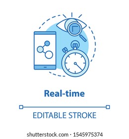 Real-time concept icon. Software development tools idea thin line illustration. Mobile device programming and coding. Application management. Vector isolated outline drawing. Editable stroke