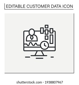 Icono de línea de datos del cliente en tiempo real. Se concentra en datos en tiempo real capturados de clientes. Concepto de datos del cliente. Ilustración vectorial aislada.Icono editable