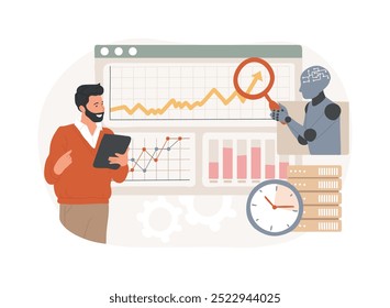 Real-Time Data Analysis with AI abstract concept vector illustration. Data Analysis. Analyze data in real time to gain insights, changing trends and patterns. AI Technology. abstract metaphor.