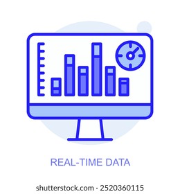 Ícone de conceito de Dados em Tempo Real. Fábrica inteligente. Tecnologias modernas. Indústria 4.0. Produção automatizada. Ilustração linear de vetor.