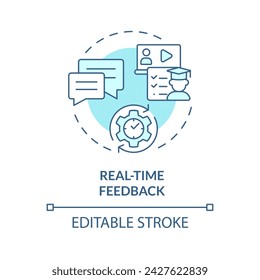 Real-time feedbacks soft blue concept icon. Coaching and communication. Learners receive feedback. Round shape line illustration. Abstract idea. Graphic design. Easy to use in presentation