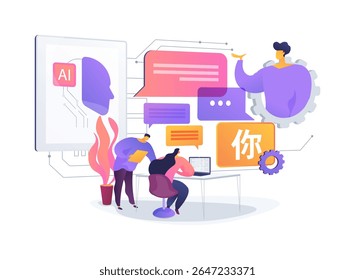 Tradução em Tempo Real para Global Teams conceito abstrato ilustração vetorial. As ferramentas de tradução permitem uma comunicação sem problemas entre equipes remotas multinacionais.