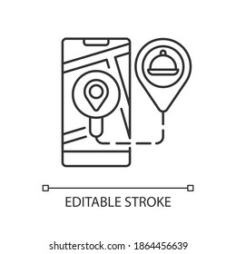 Real-time order tracking linear icon. Realtime visibility and control. Map-based view. Thin line customizable illustration. Contour symbol. Vector isolated outline drawing. Editable stroke