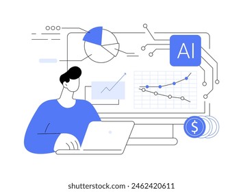 Real-Time Sales Insights mit abstrakter KI-Konzept-Vektorillustration. Vertrieb. Echtzeit-Daten in die Vertriebsleistung, die geschäftliche Entscheidungsfindung. KI-Technologie. Abstrakte Metapher.