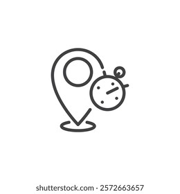 Real-Time Tracking line icon. linear style sign for mobile concept and web design. Location pin and stopwatch outline vector icon. Symbol, logo illustration. Vector graphics