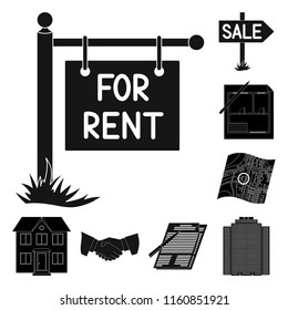 Realtor, agency black icons in set collection for design. Buying and selling real estate vector symbol stock web illustration.