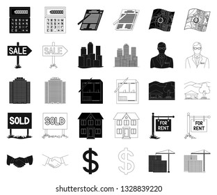 Realtor, agency black,outline icons in set collection for design. Buying and selling real estate vector symbol stock web illustration.