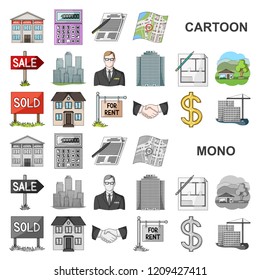 Realtor, agency cartoon icons in set collection for design. Buying and selling real estate vector symbol stock web illustration.