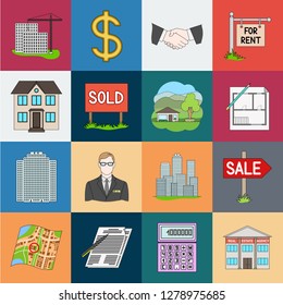 Realtor, agency cartoon icons in set collection for design. Buying and selling real estate vector symbol stock web illustration.