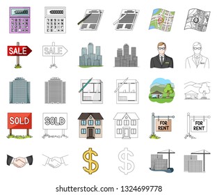 Realtor, agency cartoon,outline icons in set collection for design. Buying and selling real estate vector symbol stock web illustration.