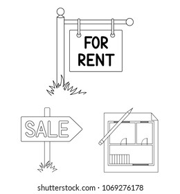 Realtor, agency outline icons in set collection for design. Buying and selling real estate vector symbol stock web illustration.