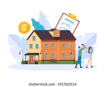 Realtor agency purchasing house contracrt real estate concept. Vector flat graphic design illustration
