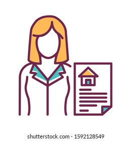 Realtor color line icon. Expert who is engaged in real estate transactions. Pictogram for web page, mobile app, promo. UI UX GUI design element. Editable stroke.