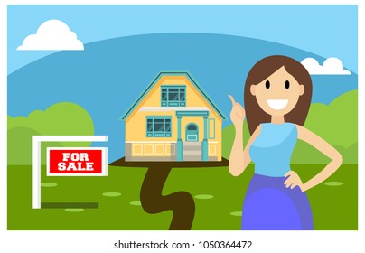 realtor doing promotion to sell new home, vector illustration