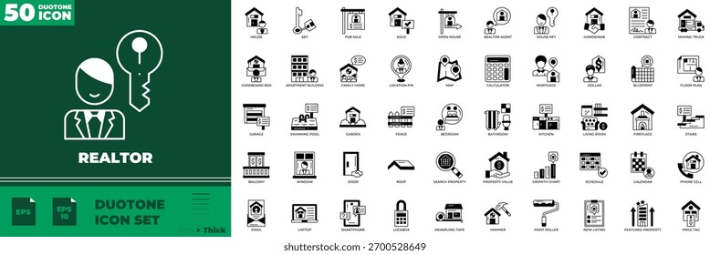 Conjunto de iconos editables de Duotone Realtor.