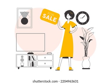 Realtor girl. Linear trendy style. Vector