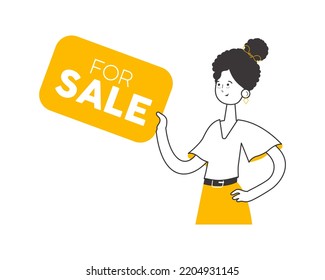 Realtor girl. Modern linear style. Isolated. Vector illustration.