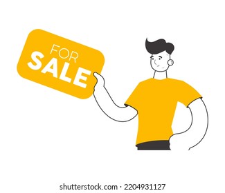 Realtor guy. Lineart. Isolated. Vector illustration.
