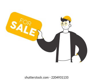 Realtor guy. Minimalistic linear style. Isolated. Vector illustration.